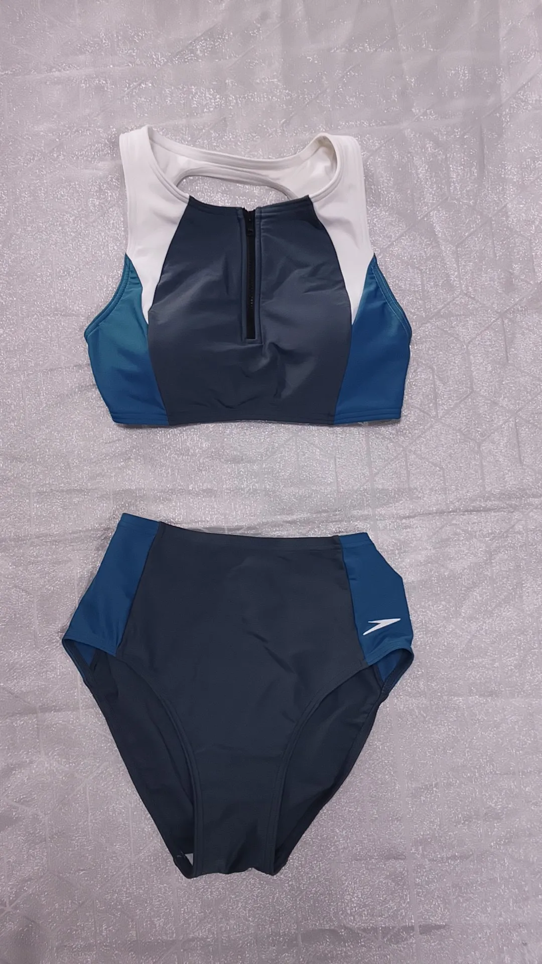 Traje De Baño Speedo Gris Blanco Azul de Mujer